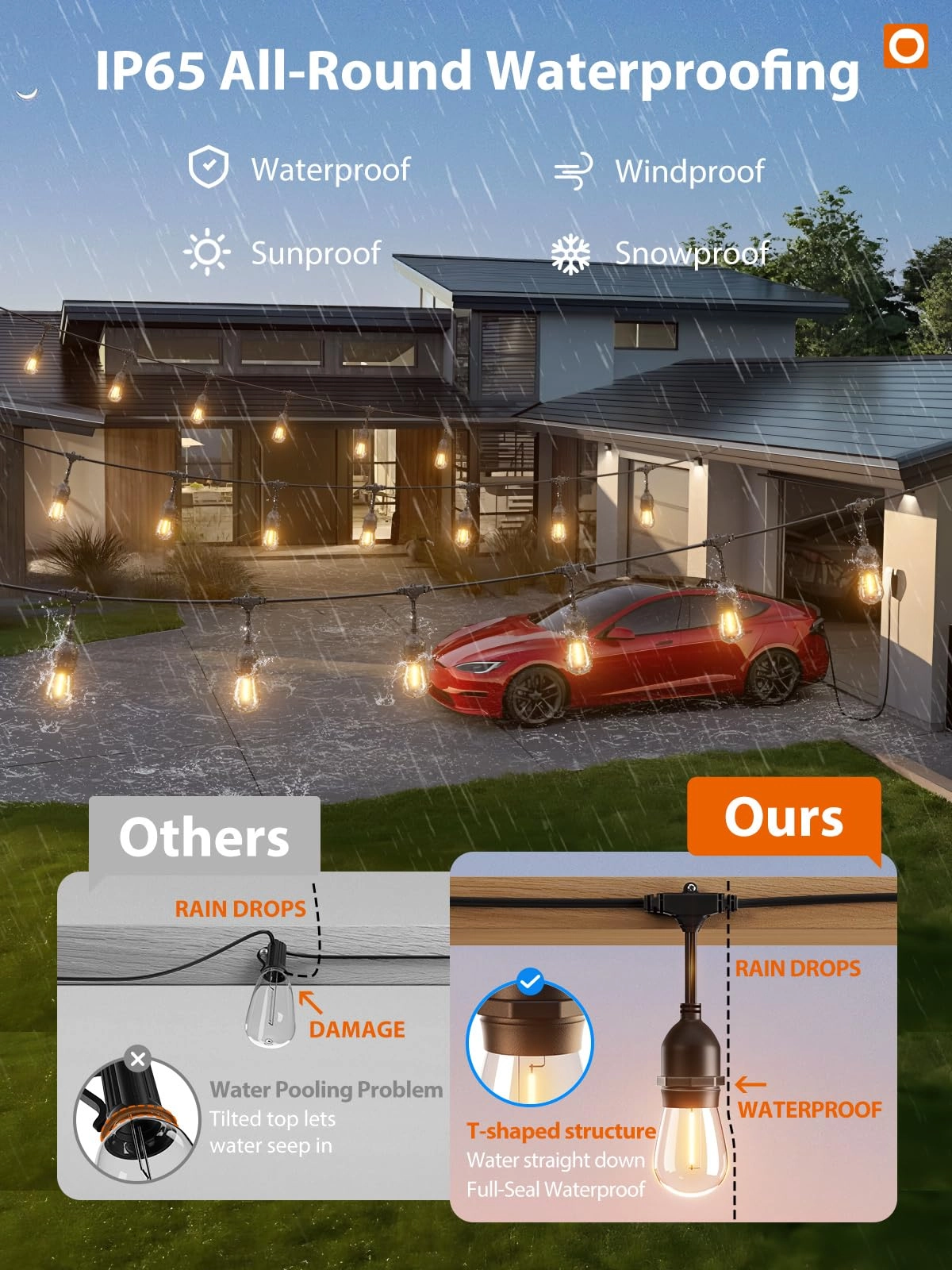 Outdoor String Lights - 48FT LED Timer Control