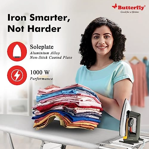 Reva Dry Iron - 1000W Non-Stick Sole Plate