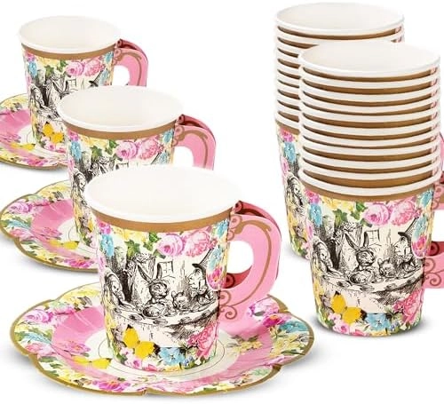TALKING TABLES Truly Alice Paper Cup - 12 pcs - Matching Shaped Saucers - 170 ml