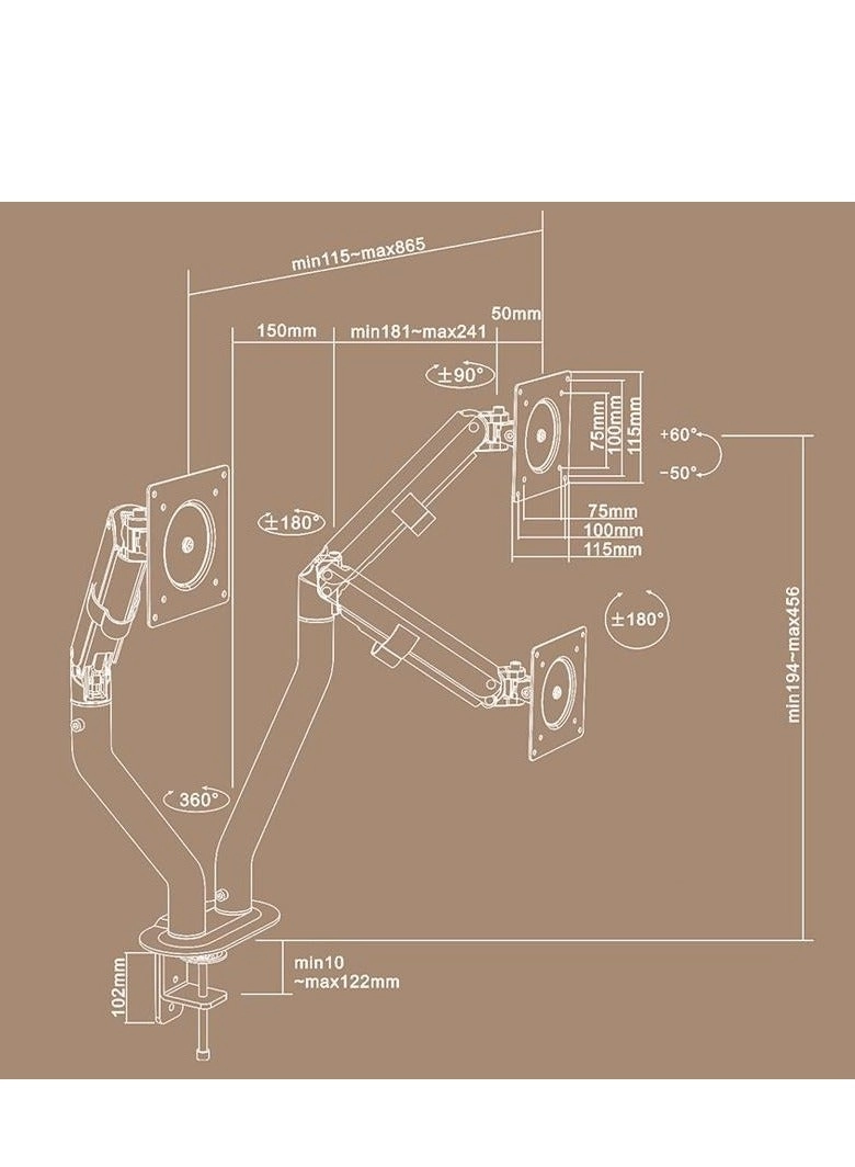 Dual Monitor Mount Stand - dual 13 to 32 Inch 75x75mm 100x100mm