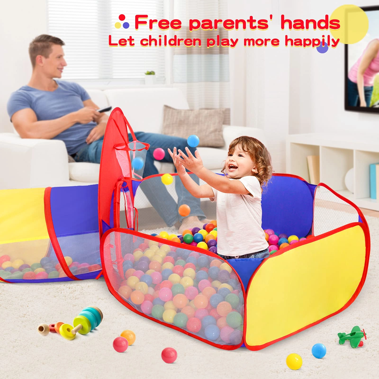 3 in 1 Ball Pit Set - 95 x 80 x 255 centimeters Play Tent