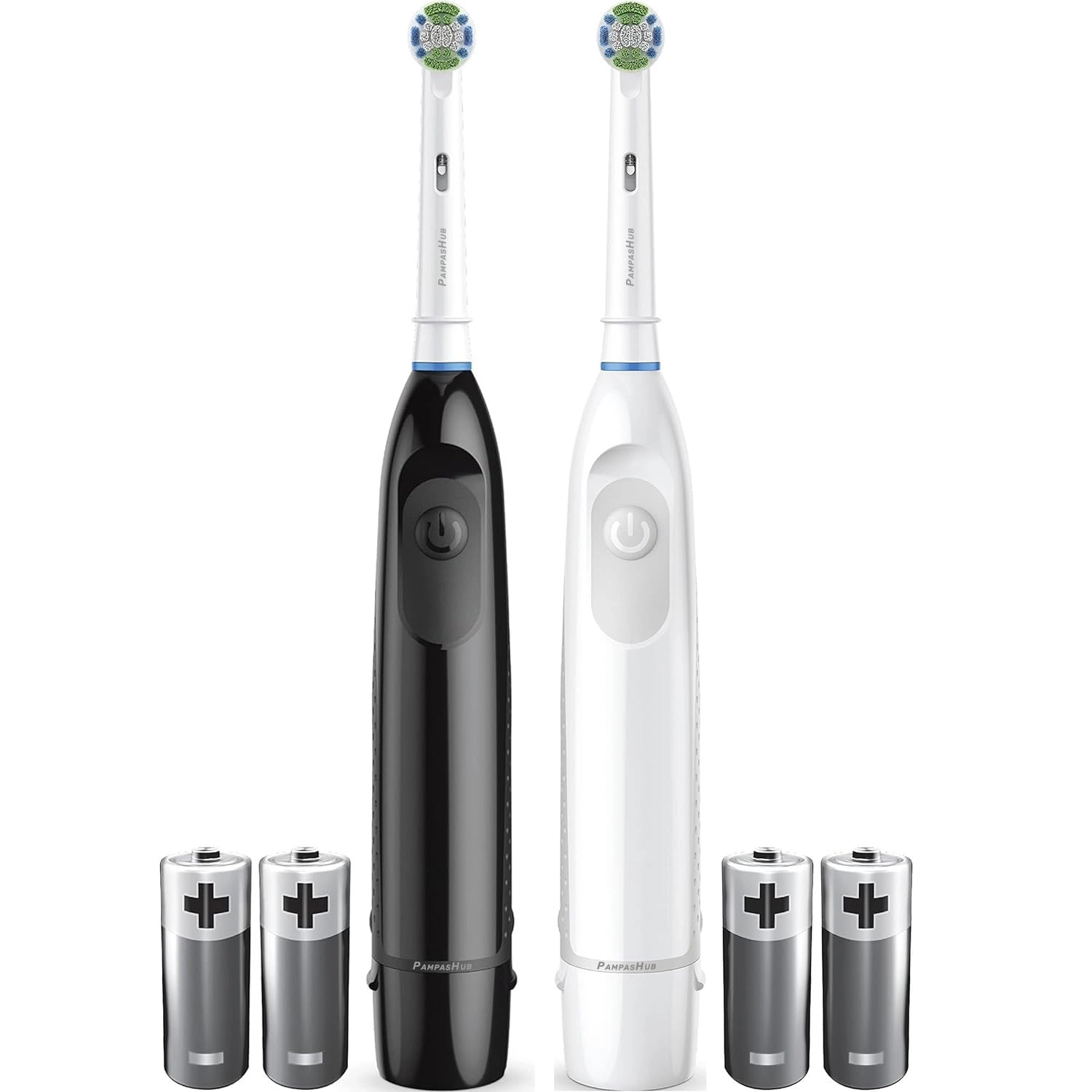 PampasHub Oral Pro Battery Power Toothbrush - 2 Pack Black & White Bundle