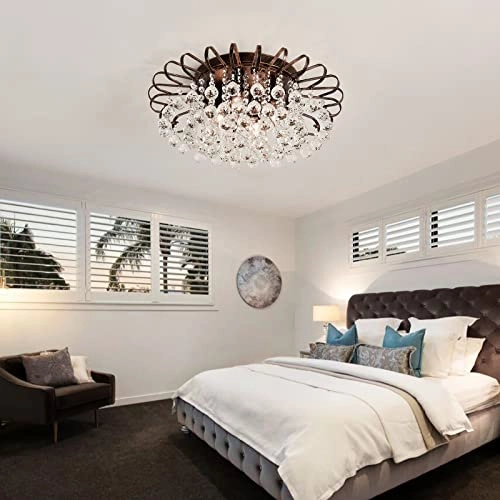 Crystal Floral Chandelier - 4-Light Modern Bronze