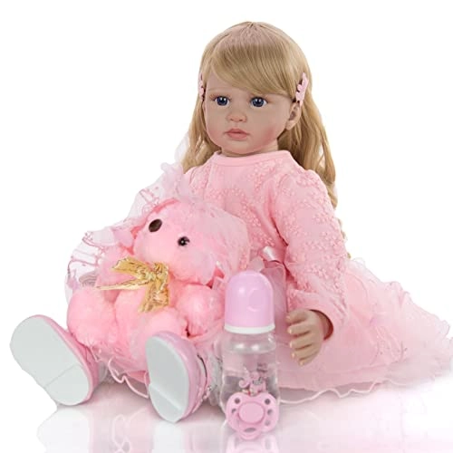 Reborn Baby Doll - 24 Inch Vinyl Cotton Body Pink Yarn Skirt Ages 3+