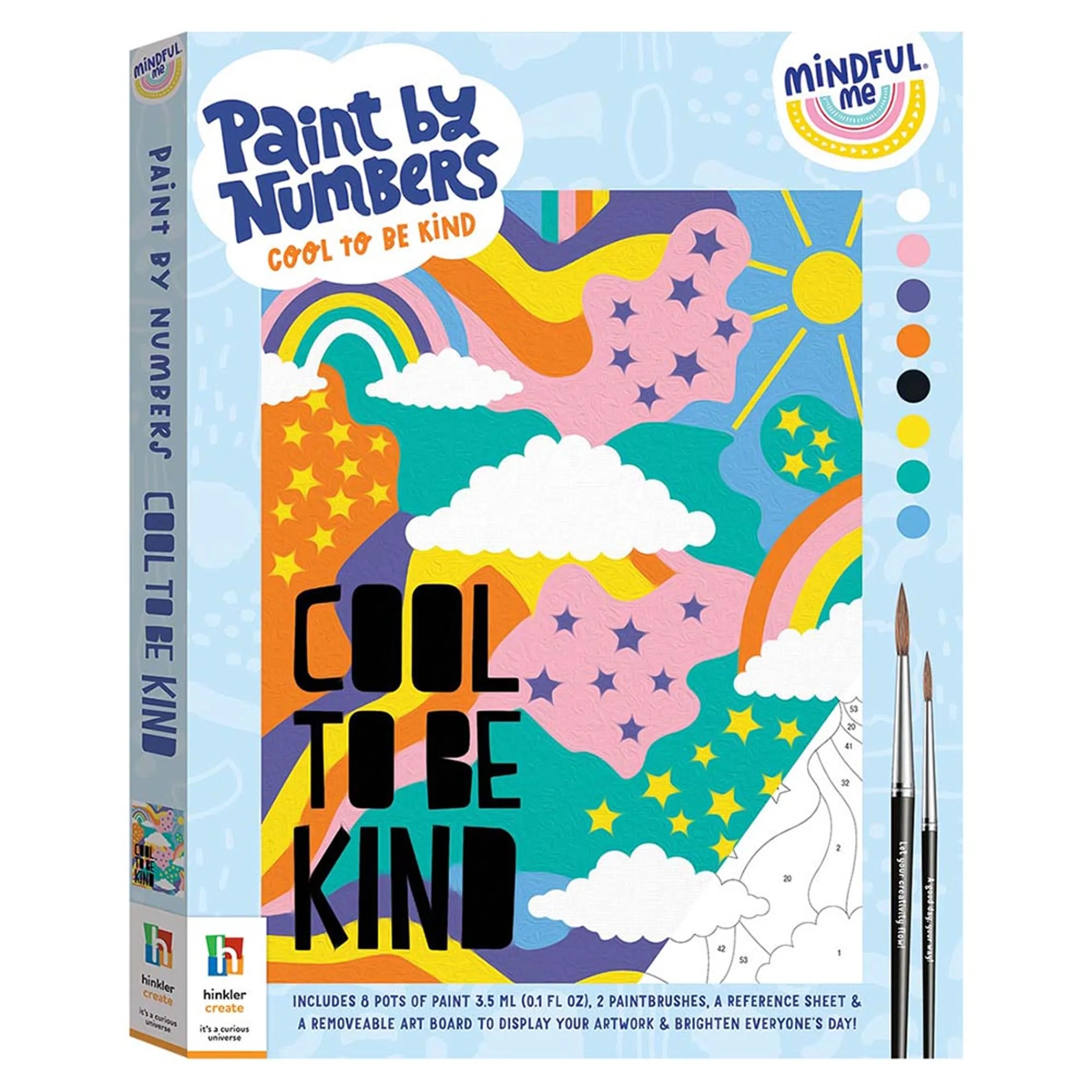 Hinkler Books Mindful Me Paint By Numbers - 2 x Paintbrushes 8 x Paint pots