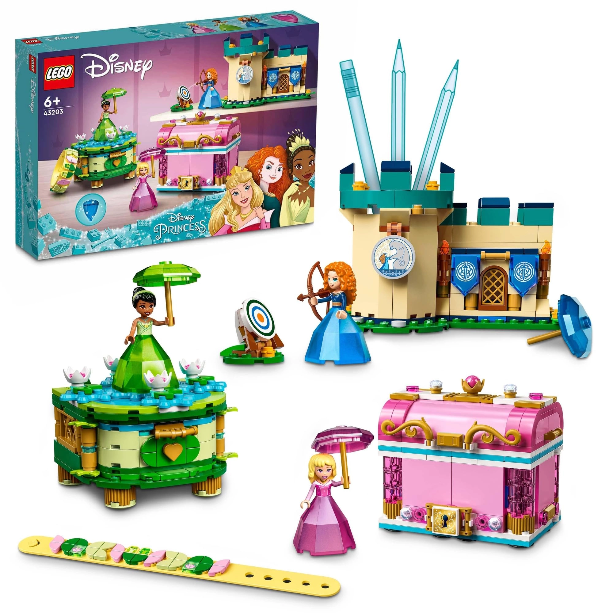 LEGO Disney Princess Aurora, Merida & Tiana’s Enchanted Creations (43203) - 558-piece Diamond Dress Set