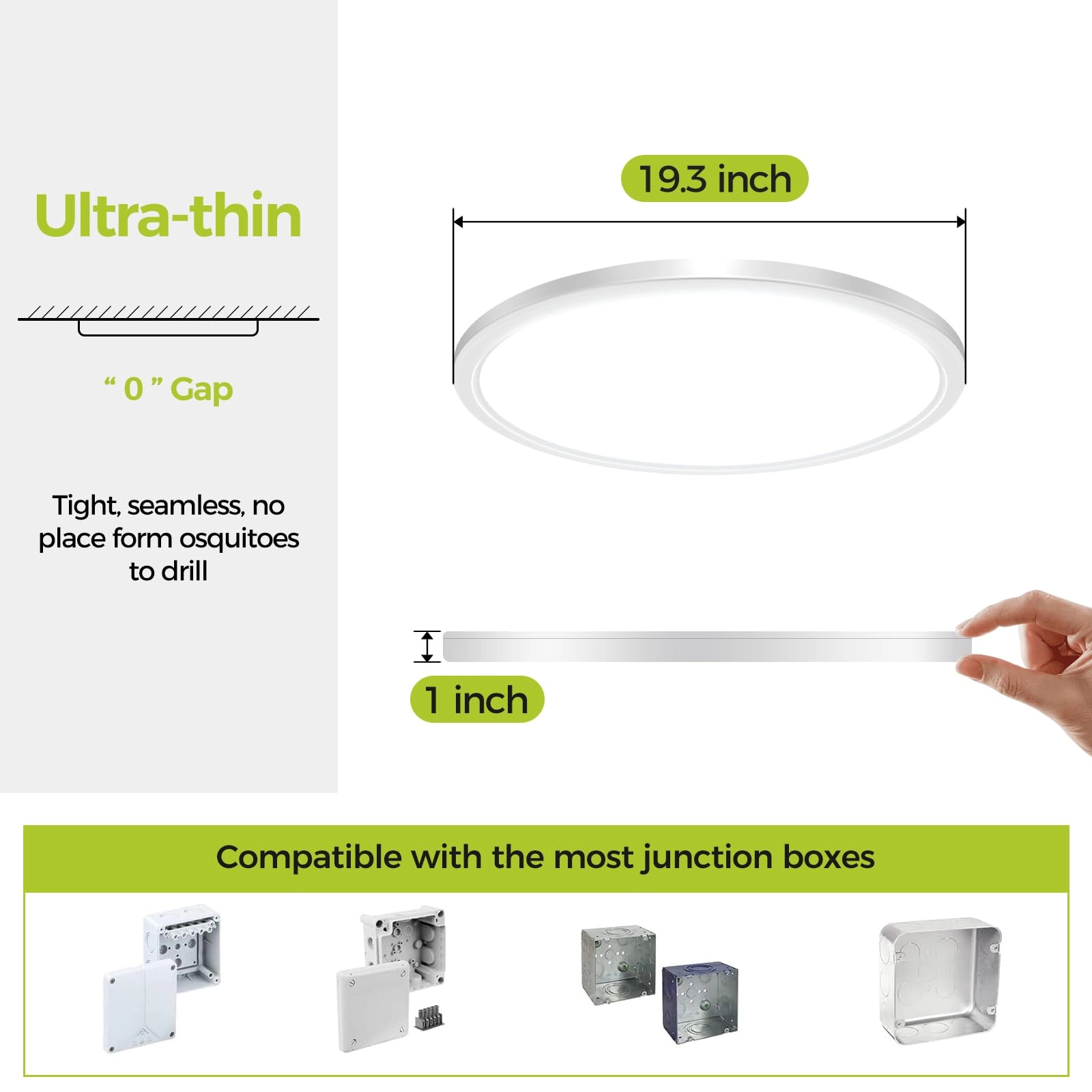Dimmable Flush Mount LED Ceiling Light - 3000K-4500K-6000K