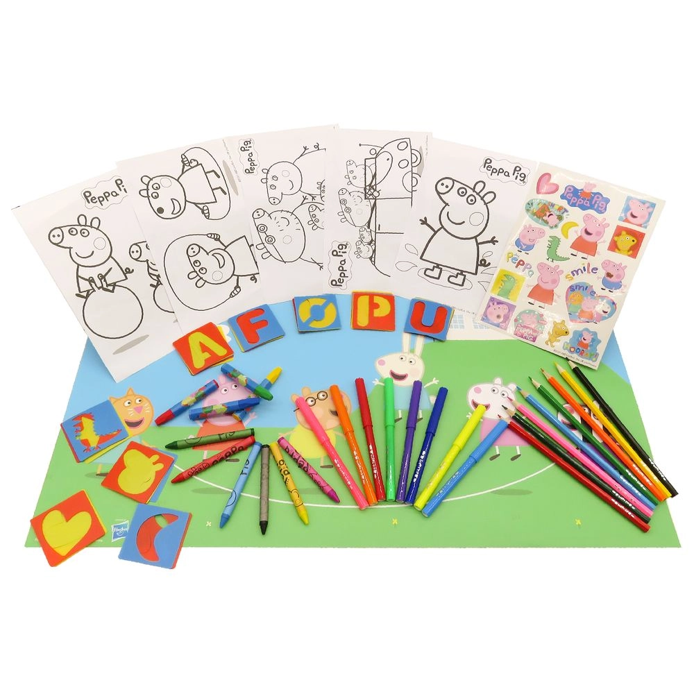 Art Set - 67pcs 25 lettering stencils, 10 drawing stencils, 8 felt-tip pens, 8 coloured pencils, 6 coloured crayons