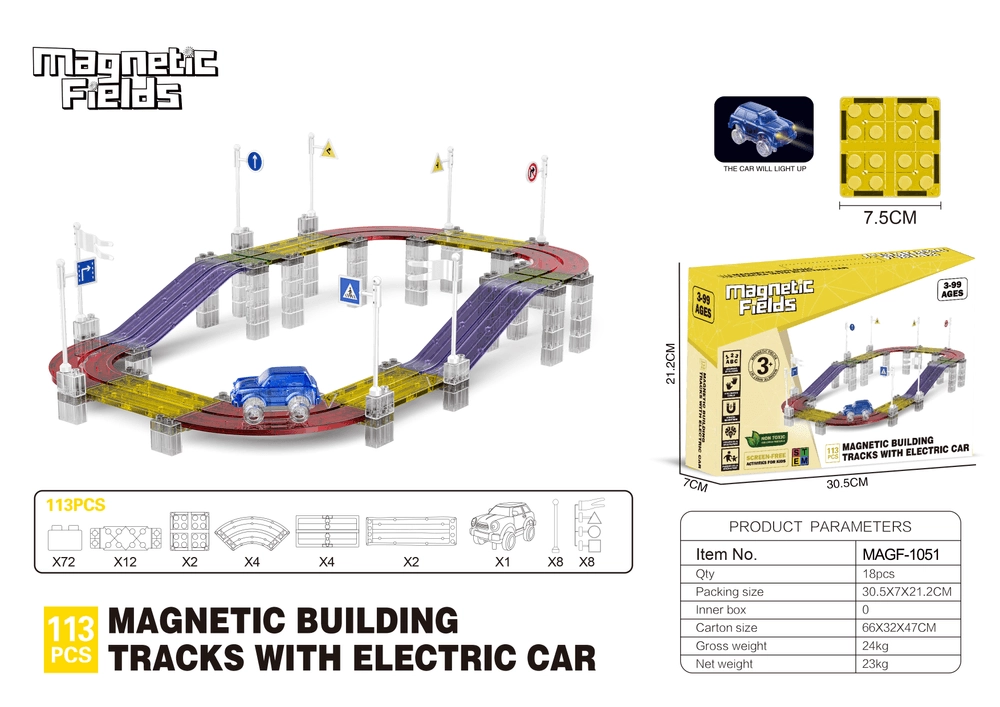 Magnetic Building Tracks With Electric Car - 113 pcs