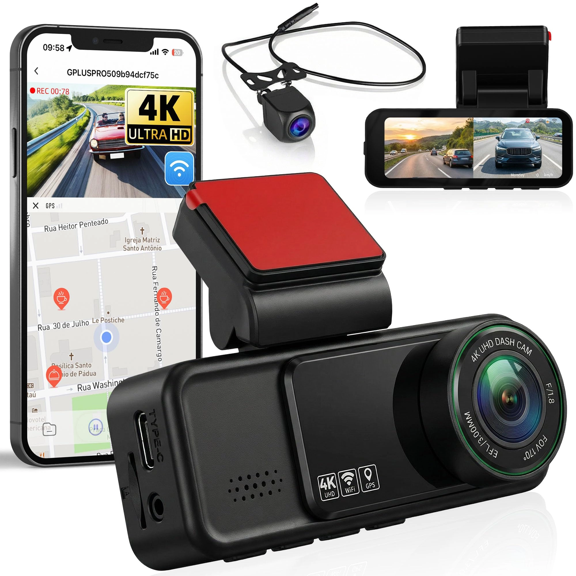 SIXWIN 4K Dashcam - 1080P 4K+2K