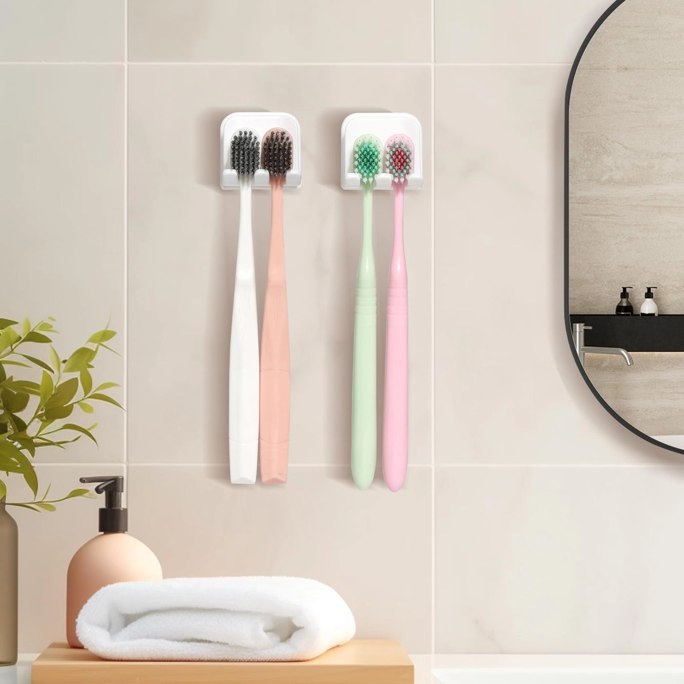 Toothbrush Holder - Self-Adhesive Waterproof Set
