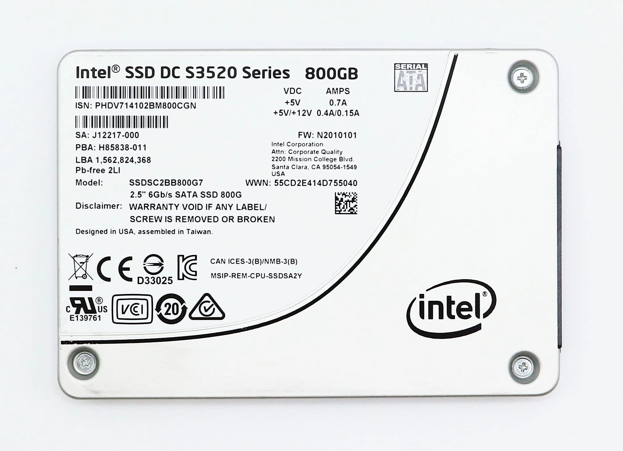 Intel SSDSC2BB800G7 - 800GB 2.5-inch Pack