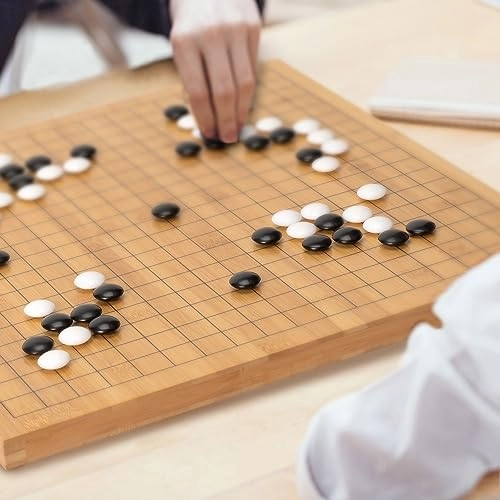 Go Game Set - Bamboo Go Board Double Convex Melamine Stones Bamboo Bowls