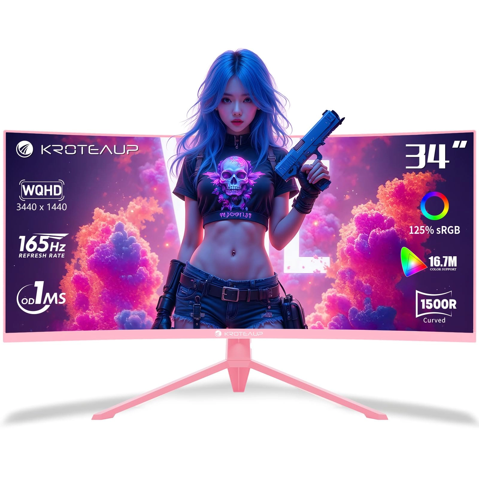 kroteaup Curved Gaming Monitor - KR-34 Inch pink Curved Monitor 34 Inches 3440x1440