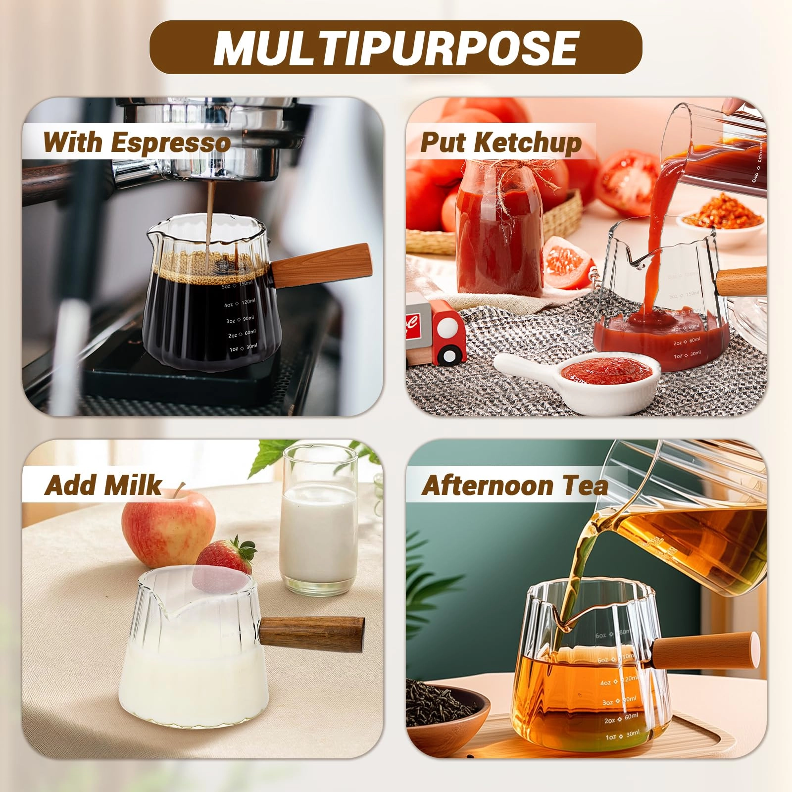 Espresso Measuring Cup - Wood Handle 180 ml