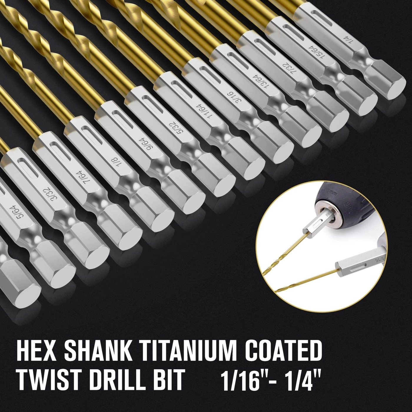 Drill Bit Set - Titanium Coating 19Pcs 1/16" - 1/4"