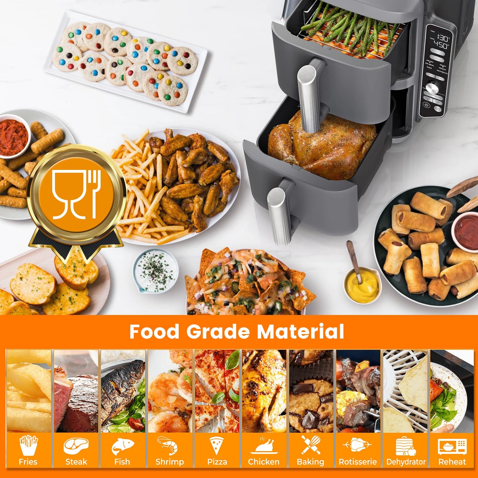 Air fryer grill rack - Stainless steel 2 piece(s) + Magic cleaning cloth - 1 piece(s)