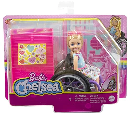 Chelsea Doll - Blonde Skirt Sunglasses + Wheelchair - Rolling Wheels + Ramp + Sticker Sheet Ages 3+
