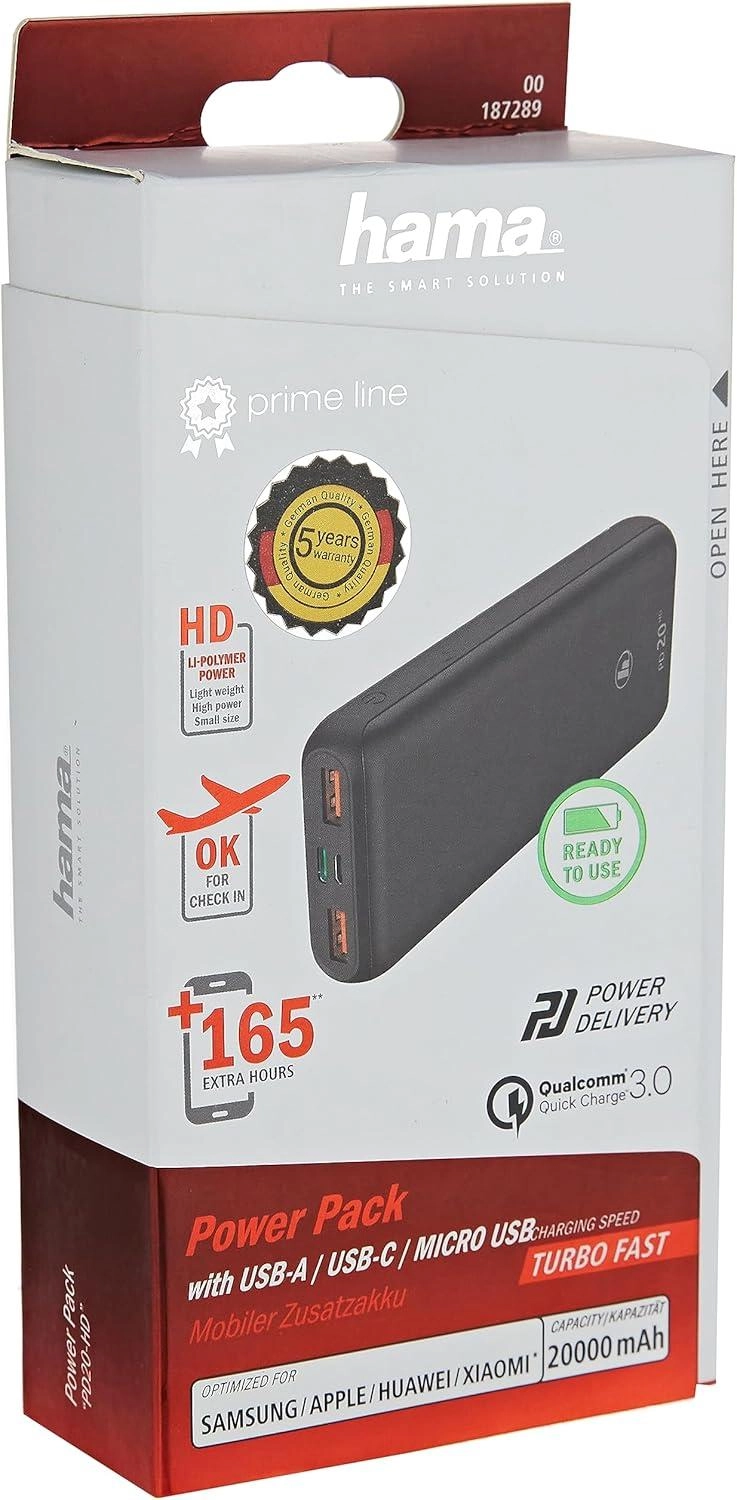 187289 PD20HD - 20000 mAh 2 x USB-A 1 x USB-C