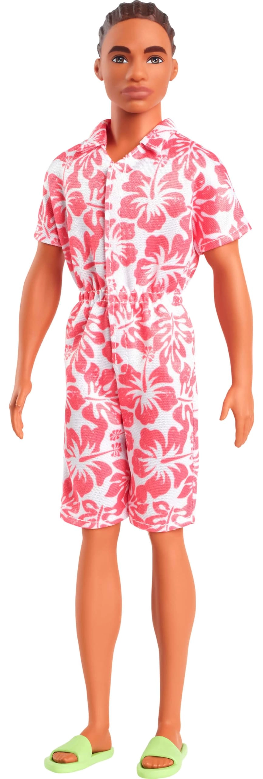 Barbie Ken Fashionistas #235 - Braid Brown Hair Hawaiian Print Coral Jumpsuit Ages 3+