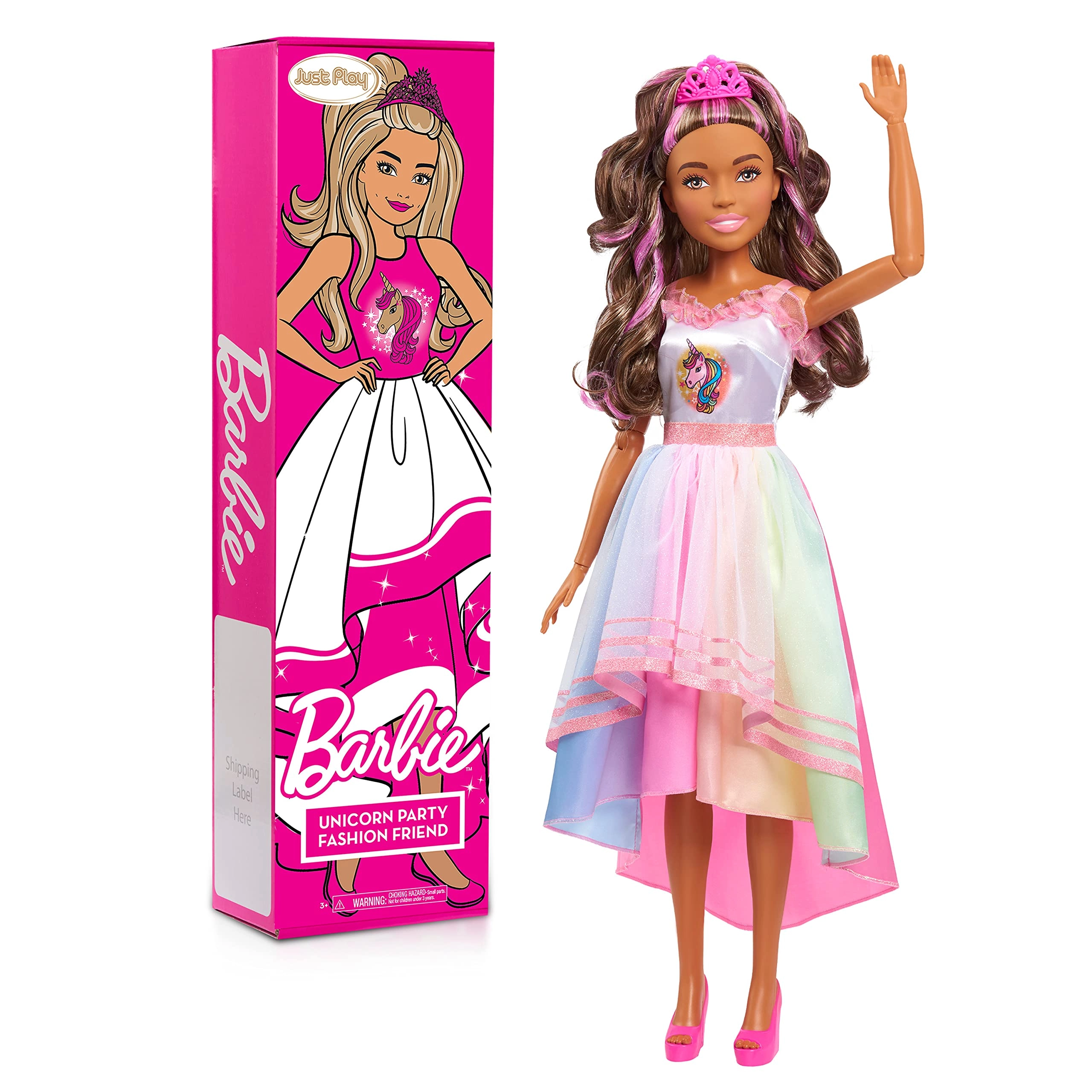 Just Play Best Fashion Friend Unicorn Party Doll - 28-inch Brown and Pink Hair Ages 3+