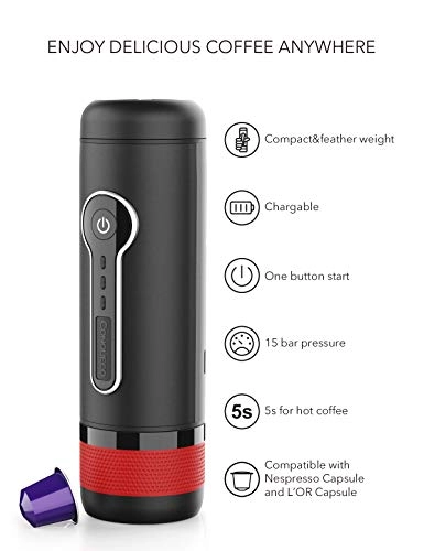 Portable Coffee Maker - 12V 15 Bar Rechargeable Battery