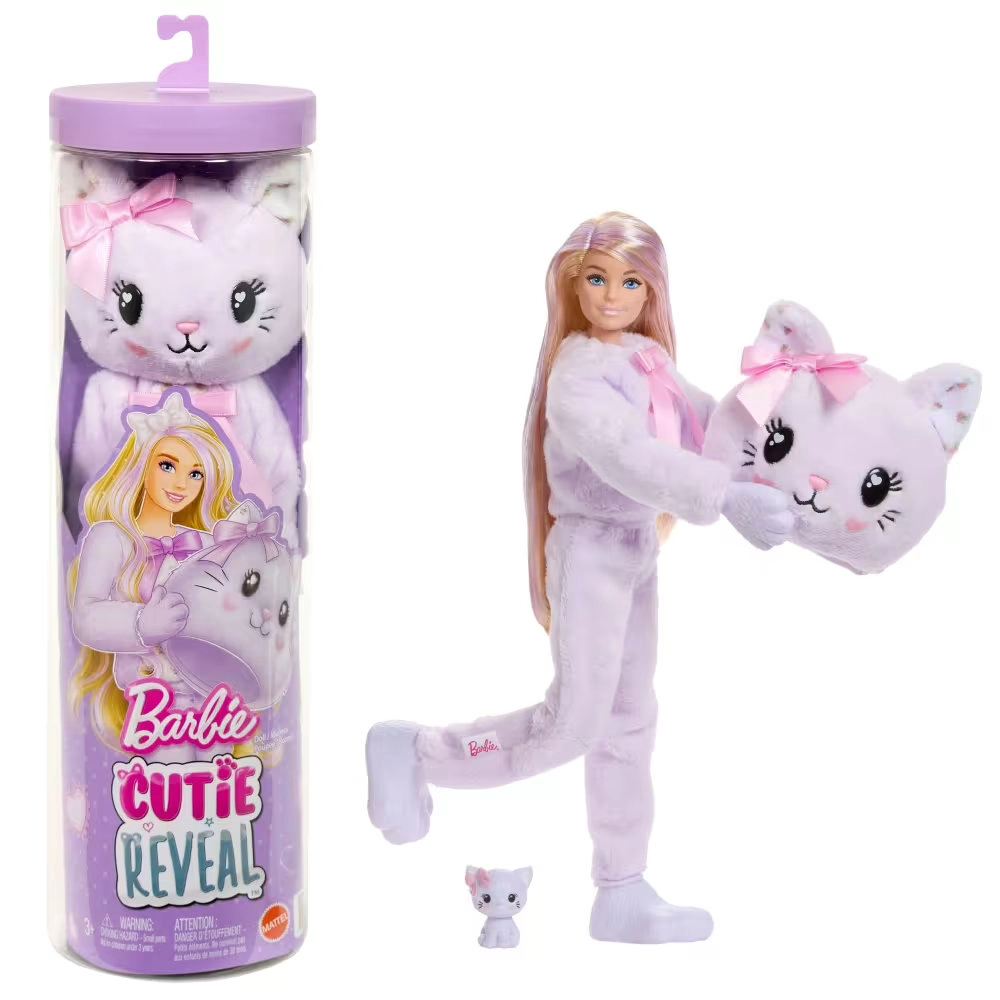 Barbie Cutie Reveal - JJP64 + Cuddly Series Kitten - 10 Surprises