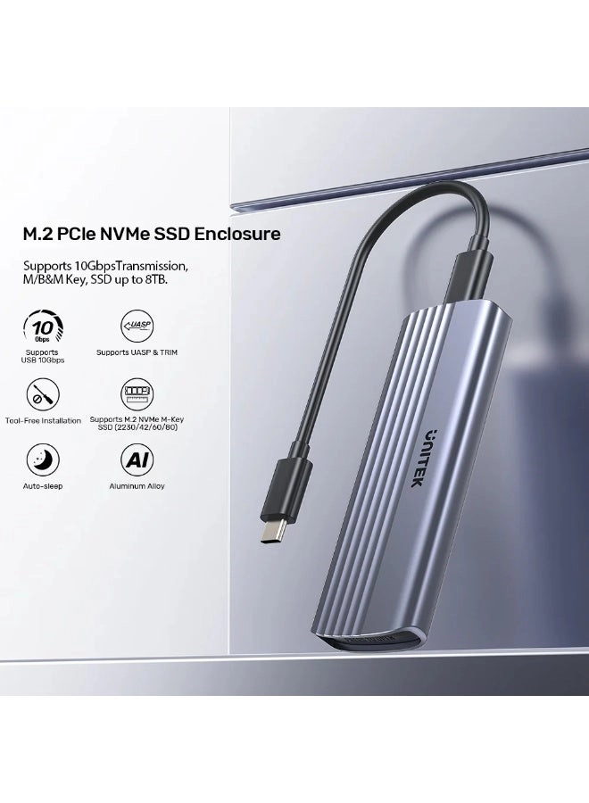 M.2 PCIe NVMe SSD Enclosure - 10Gbps USB-C M.2 NVMe M-Key 2230/2242/2260/2280
