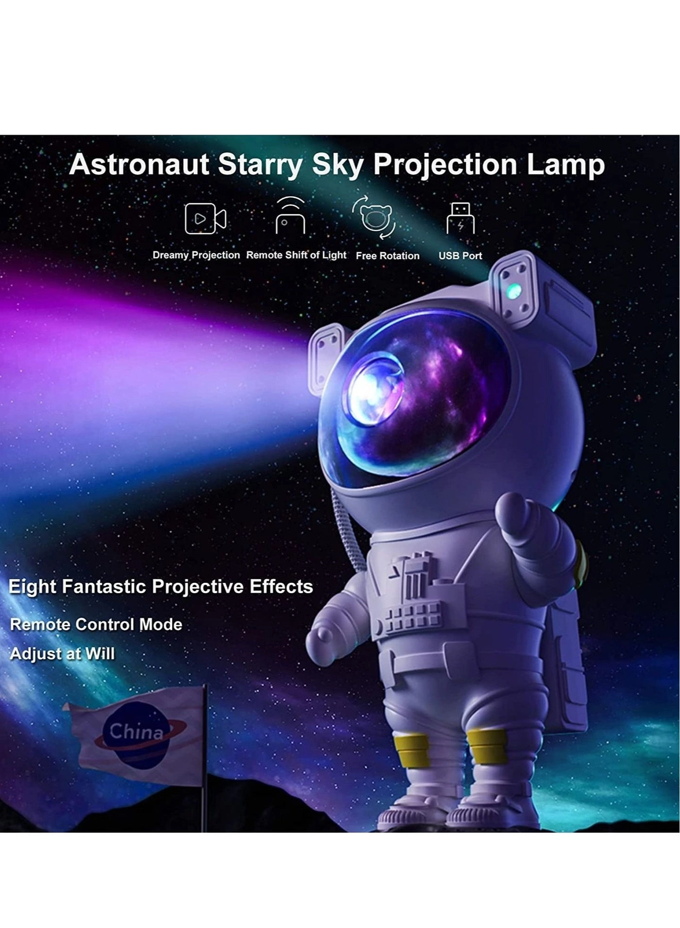 Starry Night Light Projector - Astronaut Remote Control Adjustable Head Angle