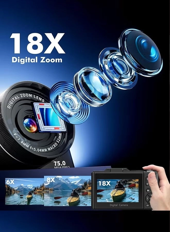 5K Digital Camera - 75MP 18X