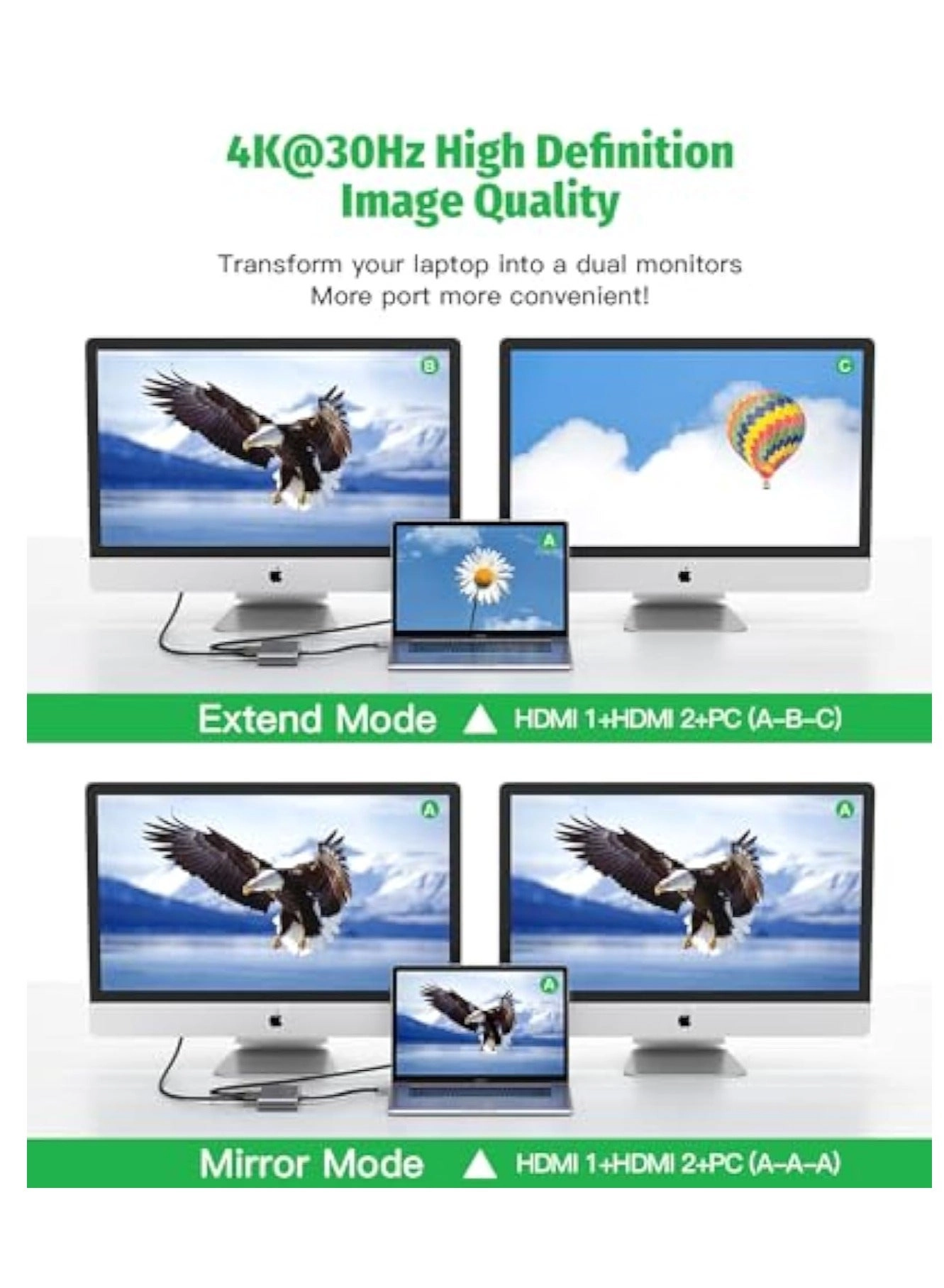 USB C Docking Station - 4K Triple Display 100W PD USB3.0