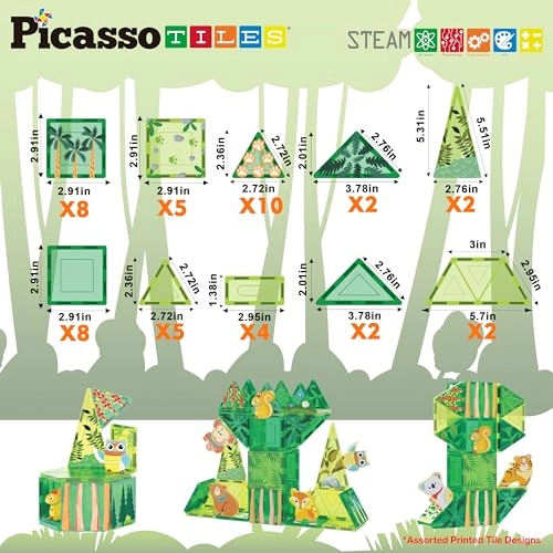 Magnetic Tiles - 8 Character Action Figures Forest Animal 56 pcs