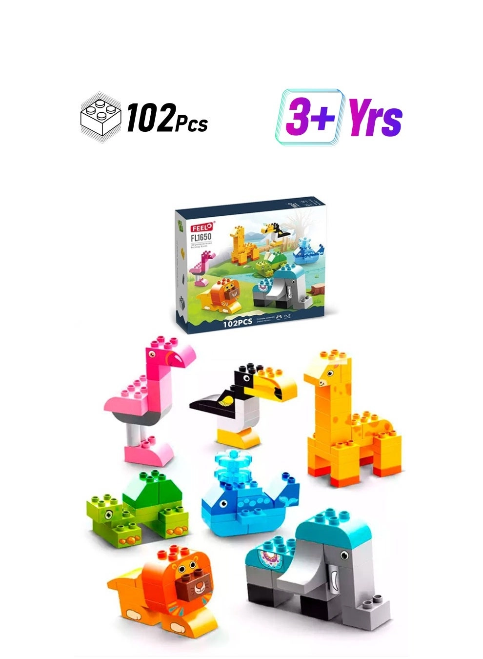 FEELO Building Blocks Set - Animals 102pcs