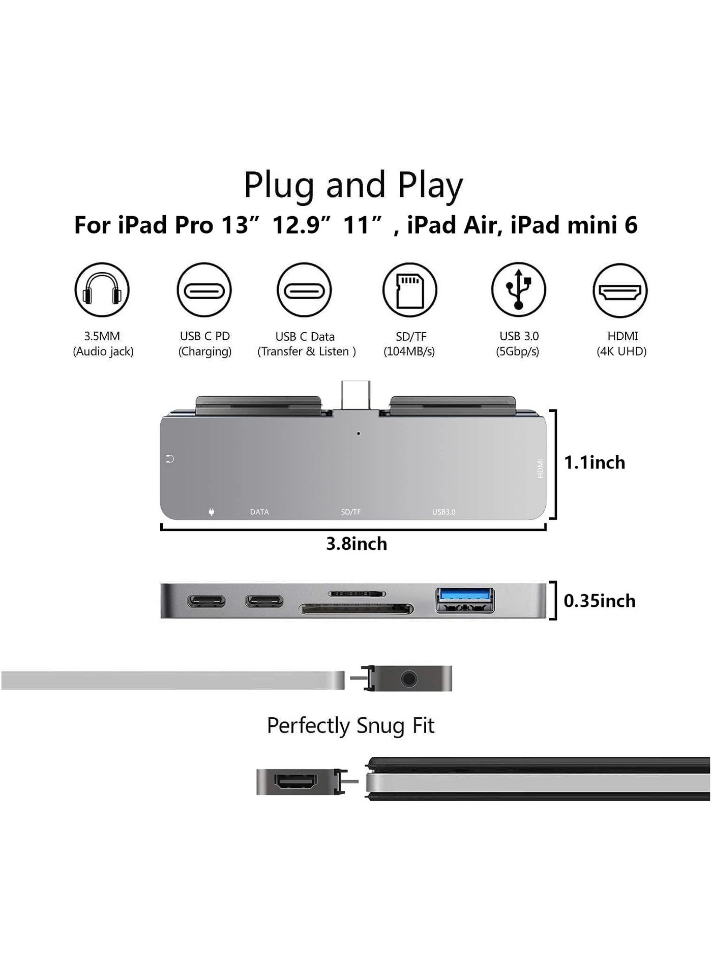 USB C Hub - 6-in-1 4K HDMI USB 3.0