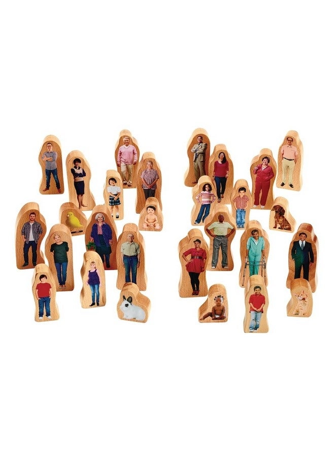Excellerations Photo-Realistic Multicultural Wooden Block Play Families - Ages 2 Years and Up 28 pieces