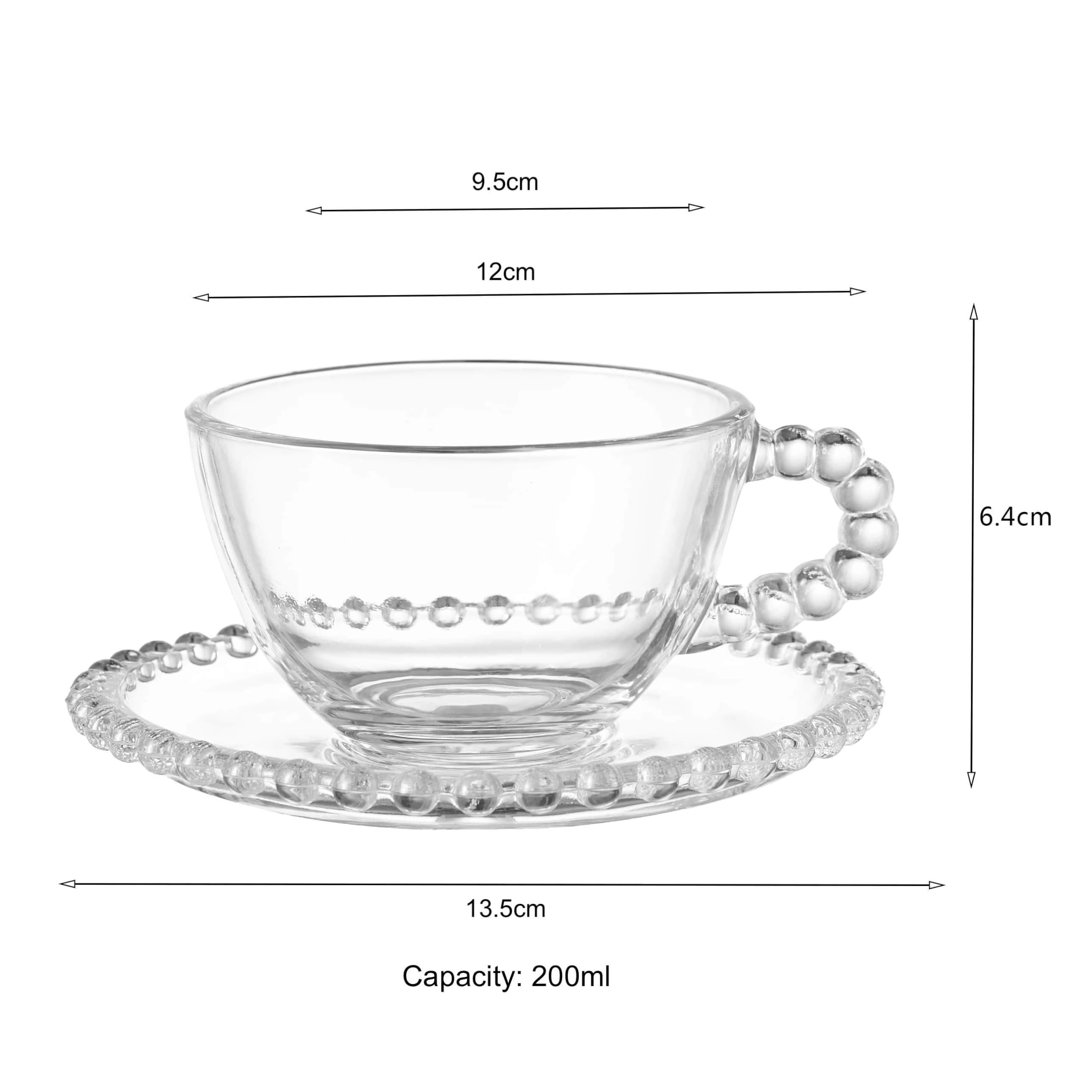Pearl Beaded Glass Cup and Saucer - 6 pcs - 200 ml