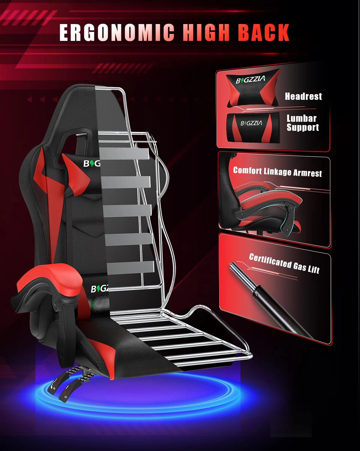 white LED gaming chair - RGB Reclining PU Leather