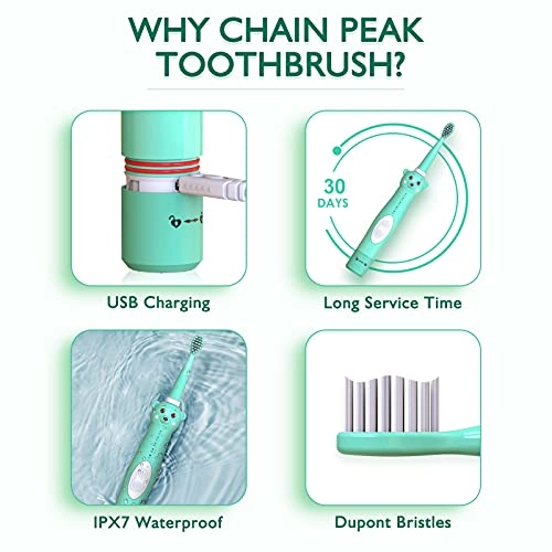 Kids Sonic Electric Toothbrush - Rechargeable 6 Brush Heads 2 Min Timer