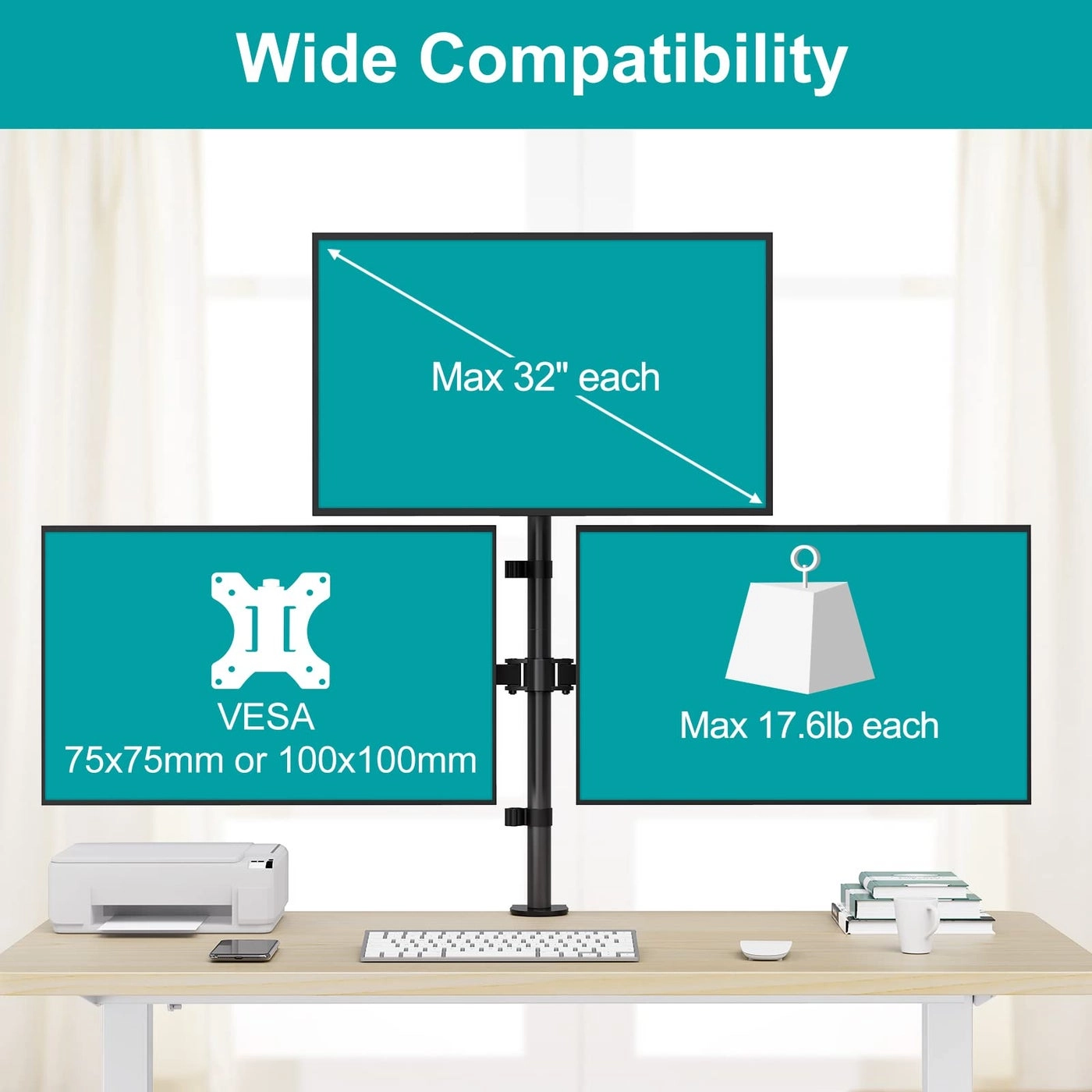 Triple Monitor Mount - 3 32 Inch 75x75mm 100x100mm