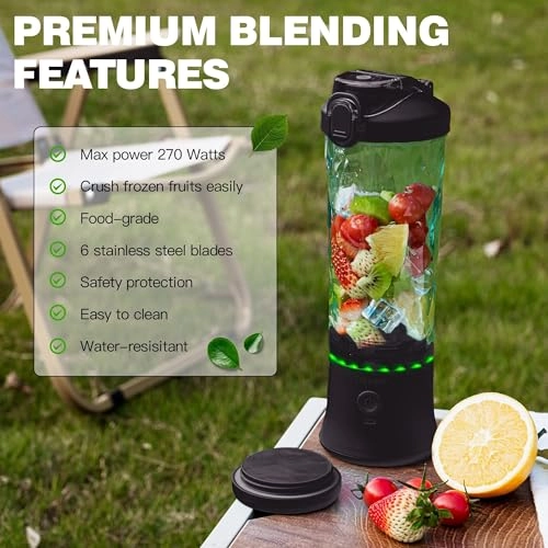 Portable Blender - USB Rechargeable Waterproof BPA-Free Cup Travel Lid Black