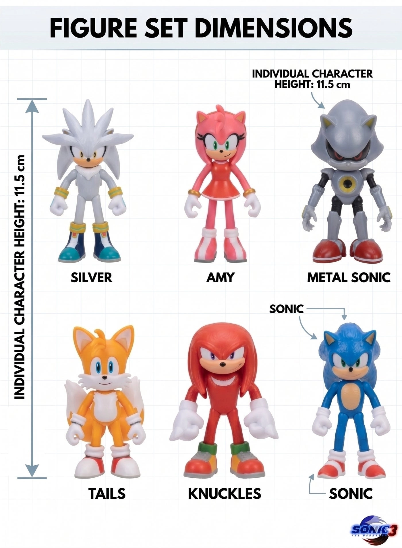 Sonic + Silver + Amy Rose + Metal Sonic + Tails + Knuckles - Sonic - 3+ Years 6 pieces