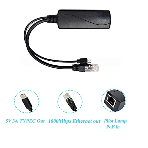 Type C PoE Splitter - 44V-57V 5V/3A 1 RJ45 10/100Mbps IEEE802.3af
