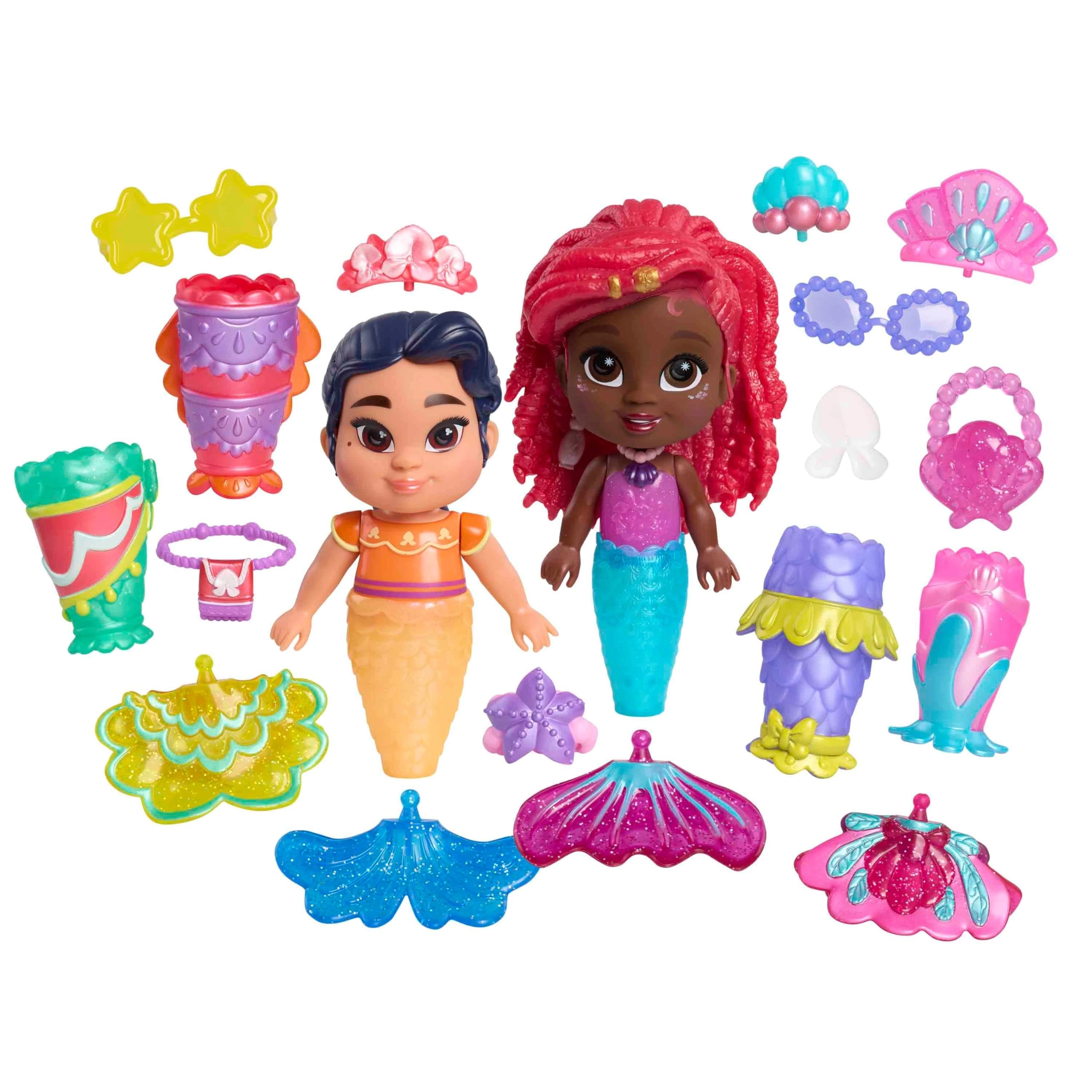 Just Play Ariel Doll - Pop Tails Deluxe 7.5-inch + Lucia Doll - 19-Pieces Ages 3+
