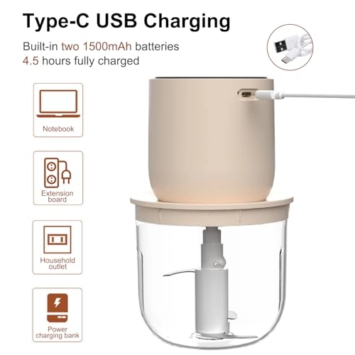 Electric Chopper - 600ML+240ML*3 Rechargeable