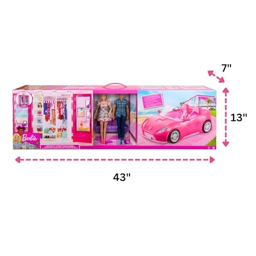 Barbie and Ken doll + Wardrobe + Two-seater convertible car