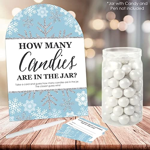 Winter Wonderland Candy Guessing Game - All ages 1 sign with a built-in stand and 40 guessing cards