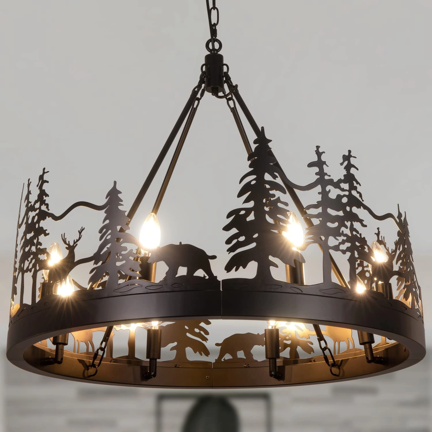 Wellmet Wagon Wheel Chandelier - 30''W Matte Black