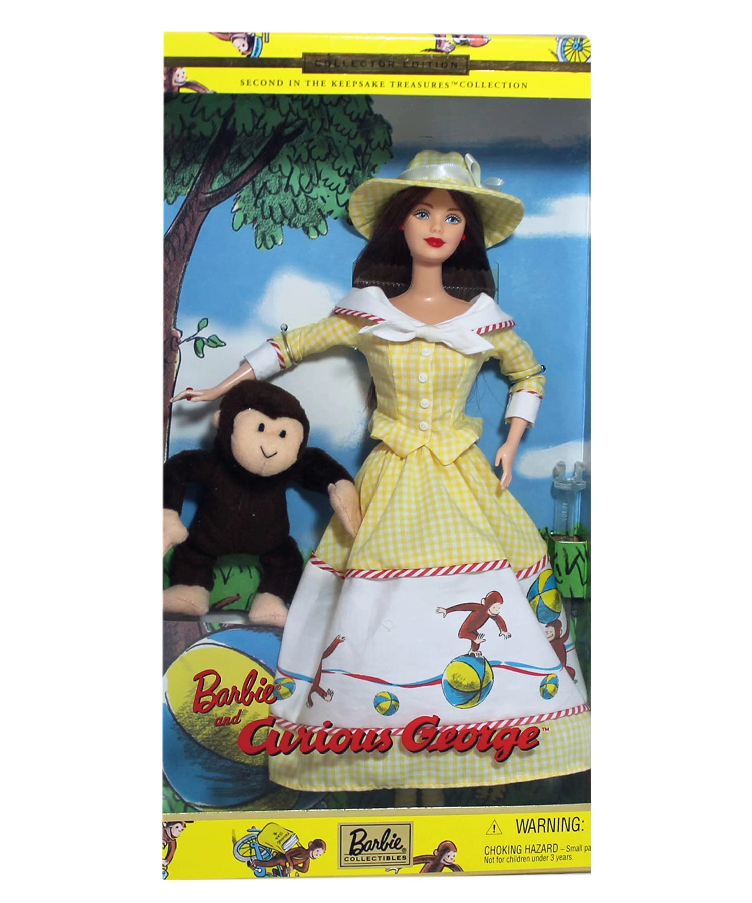 Barbie Keepsake Treasures - 11 1/2" doll Certificate of Authenticity + Curious George plush monkey - approx 3 3/4" tall
