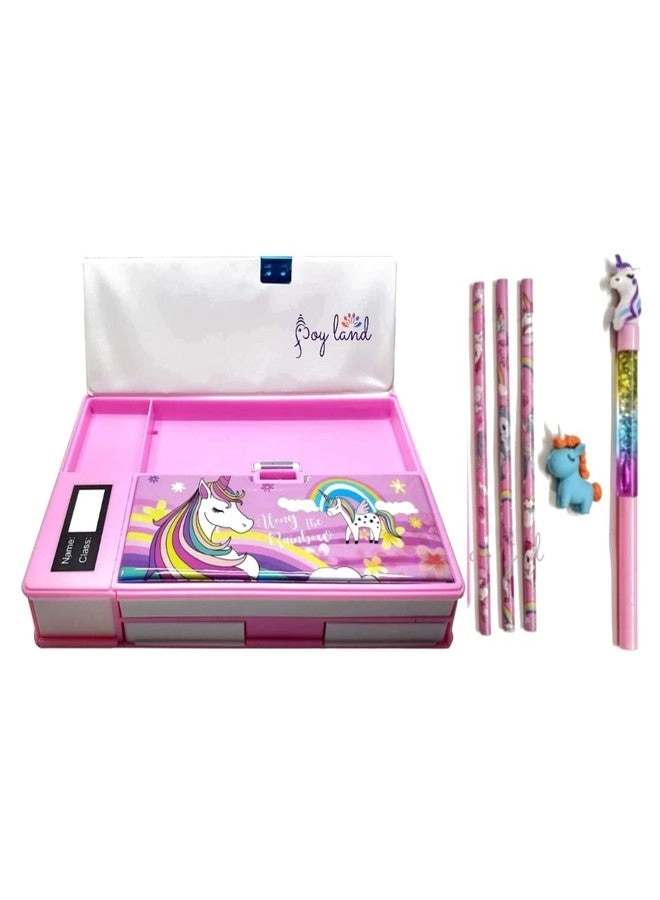 JOY LAND Unicorn Double Sided Jumbo Magnet Pencil Geometry Box + Pencil + Eraser + Glitter Pen - Random Design Pink