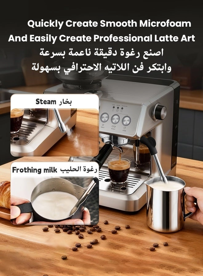 20-Bar Semi-Automatic Coffee Machine - Grinder Milk Frother